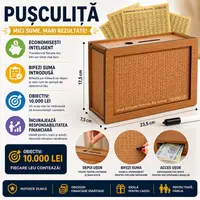 Pusculita, din lemn, Eleganta si Durabila, Sistem inteligent de economisire 10.000, Usor de configurat, Incurajeaza responsabilitatea financiara - COINSAVE