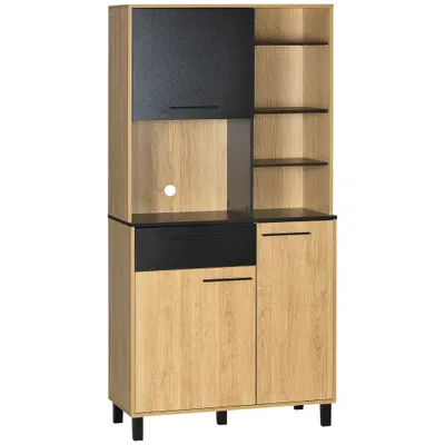 HOMCOM 180cm Kitchen Cupboard, Freestanding Storage Cabinet with Soft Close Doors, Adjustable Shelves and Drawers | Aosom Romania