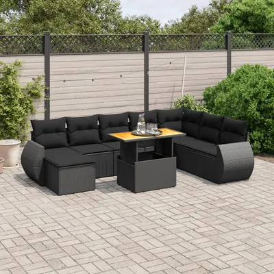 Gossi set mobilier de gradina cu perne, 9 piese, negru, poliratan
