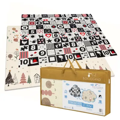 Covoras de joaca pliabil Bocioland Small Bear 200x150x1 cm cu doua fete,suprafata impermeabila antiderapanta din spuma XPE,husa depozitare cu maner