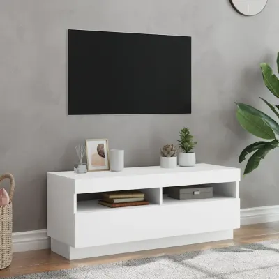 vidaXL Comodă TV cu lumini LED, alb, 100x35x40 cm