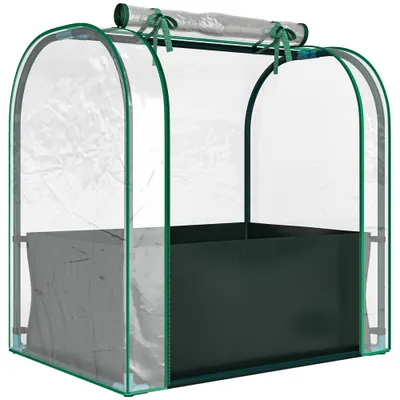 Outsunny Mini Seră de Grădină cu Sac de Plantare, Seră pentru Grădină cu Ușă Rulabilă, Structură din Oțel, Acoperire din Plastic, pentru Legume, Flori, Plante, Verde Închis | Aosom Romania
