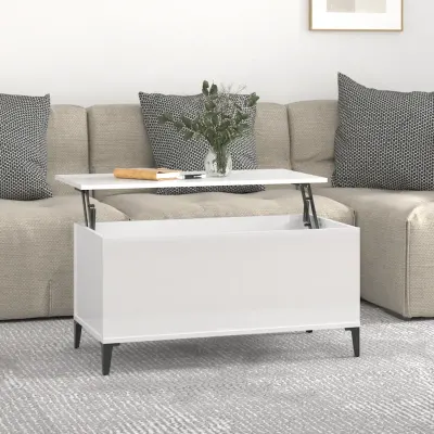 vidaXL Măsuță de cafea, alb extralucios, 90x44,5x45 cm, lemn compozit