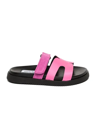 Pantofi de piele intoarsa si piele ecologica cu bareta velcro - Fucsia