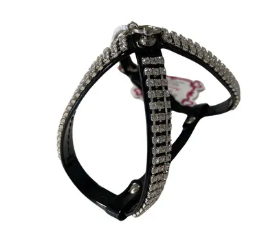 Ham Rachel, negru, din piele ecologica, decorat cu strasuri, circumferinta piept 31-35 cm x circumferinta gat 26 cm