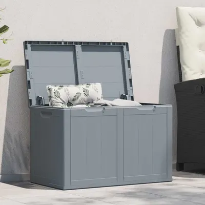 vidaXL Cutie de depozitare pentru grădină, gri, 180L, aspect de lemn din PP