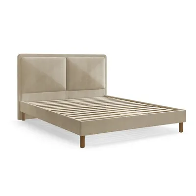 Pat matrimonial bej tapițat tapițat cu somieră 140x190 cm Mara – Bobochic Paris