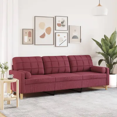 Gossi canapea cu 3 locuri cu pernute, rosu vin, 210 cm, textil