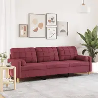 Gossi canapea cu 3 locuri cu pernute, rosu vin, 210 cm, textil
