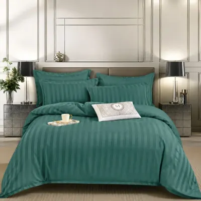 Lenjerie HoReCa, pat dublu, Damasc Finetat Deluxe cu Elastic, 6 piese, Verde
