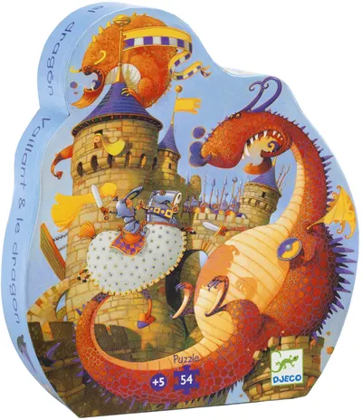 Puzzle pentru copii Djeco - Cavalerul și Dragonul, 54 piese