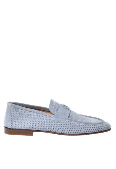 Pantofi loafer de piele intoarsa cu perforatii - Albastru deschis