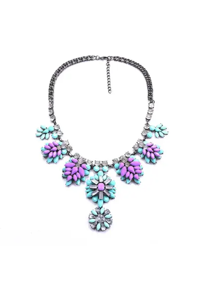 Colier argintiu - masiv - cu pietre mov si turquoise - Jasmina C4