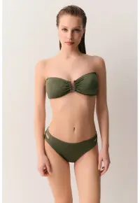 Sutien balconette de baie cu bretele inguste detasabile - Verde stins