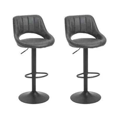 Set 2 Scaune de bar HOMCOM, Inaltime reglabila, Piele sintetica, Metal, 44x49x90-110cm Negru | Aosom Romania