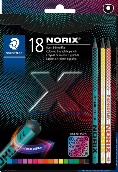 Creioane colorate Staedtler Norix 186 - 16 culori + 2 creioane grafit