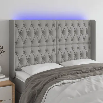 vidaXL Tăblie de pat cu LED, gri deschis, 147x16x118/128 cm, textil