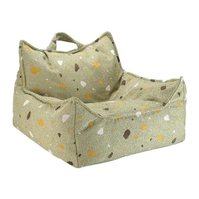 Fotoliu puf pentru copii verde cu tapițerie din țesătură bouclé/cu tapițerie din chenille Terrazzo Chair – Wigiwama