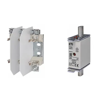 Pachet Protectie Circuit Trifazat: Soclu Siguranta Fuzibila NH00/NH000 3P (M8/M6), Siguranta Fuzibila NH000 gG 2A 500V