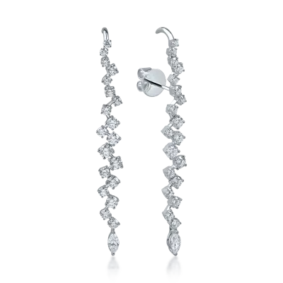 Cercei lungi din aur alb cu diamante marquise si rotunde de 2.42ct