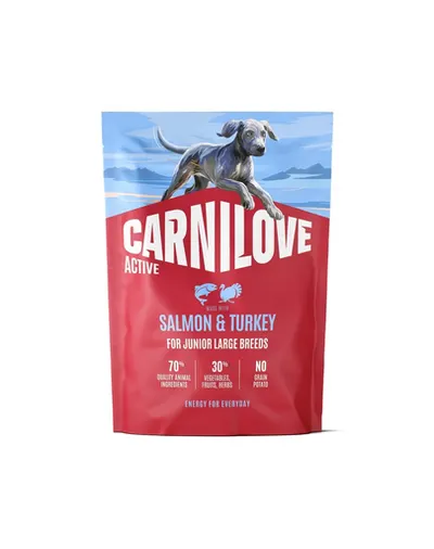 Hrană uscată 1,5 kg câini juniori rase mari CARNILOVE Active Dog Salmon & Turkey Junior Large Breeds somon și curcan