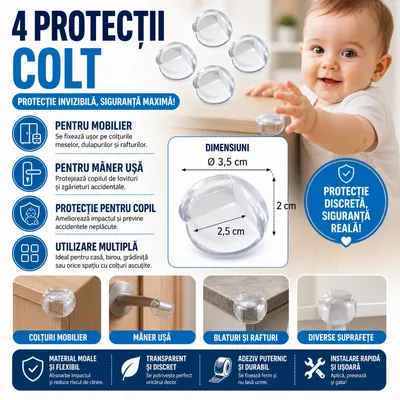 Set 4 sigurante,pentru colturile mobilei, pentru protectia copiilor, Prindere cu Adeziv Puternic