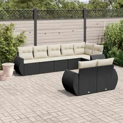 Gossi set mobilier de gradina cu perne, 8 piese, negru, poliratan