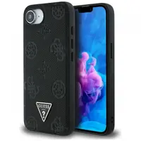 Husa MagSafe pentru Apple iPhone 17e / 16e, Guess, Peony Grained Hot Stamp Triangle, Neagra