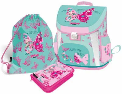 Set școlar Lizzy Card Cute Butterfly - Ghiozdan, geantă de sport și penar
