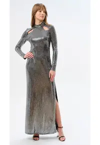 Rochie maxi cu decupaje si aspect metalizat