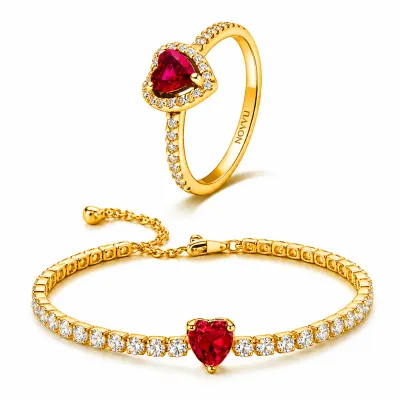 Set bijuterii Inel si Bratara Red Heart Cu Aur
