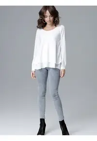 Bluza dama bej - maneci lungi - decolteu semicircular - volan - Bej
