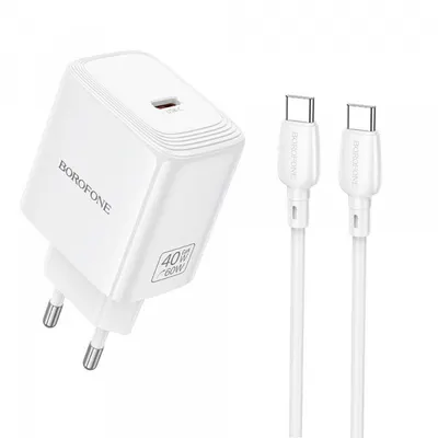 Incarcator Retea Cu Cablu USB-C Borofone BN33 Fuente, 40W, 1 x USB-C, Alb