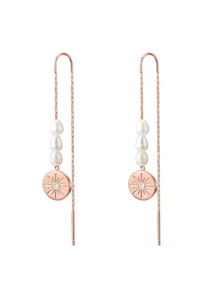 Valero - Cercei drop de otel inoxidabil - placati cu aur de 14K - Auriu rose