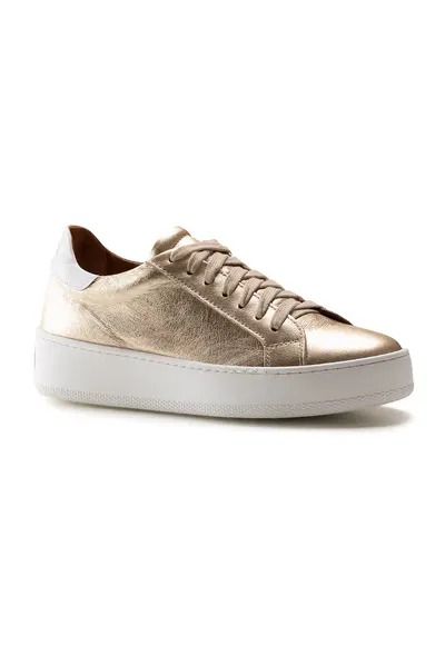 Pantofi sport de piele cu model uni - Auriu