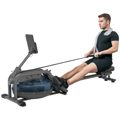 SPORTNOW Rameur pe apă rameur de fitness pentru apartament 6 nivele de rezistență, depozitare verticală, roți, 180x52x76cm negru | Aosom Romania