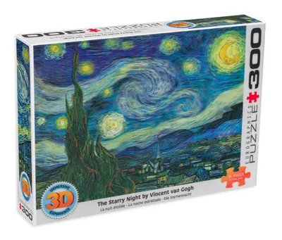 Puzzle cu efect 3D Eurographics din 300 de piese - Noapte înstelată, Van Gogh