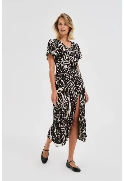 Rochie din viscoza cu model negru - Negru