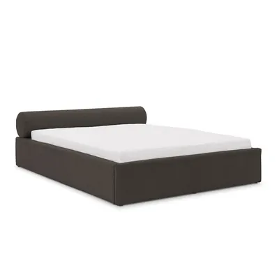 Pat matrimonial gri închis tapițat cu spațiu de depozitare cu somieră 140x200 cm Cille – Ropez