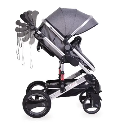 Carucior transformabil 2in1 Moni Gala Dark Grey cu sistem dublu de suspensii,cadru din aluminiu,maner reglabil pe inaltime,copertina XXL,sezut reversibil,husa picioare si geanta mamici inclusa
