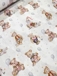 Cearsaf pentru pat copii Nichiduta Grey bear 120x60 cm din bumbac cu banda elastica roata