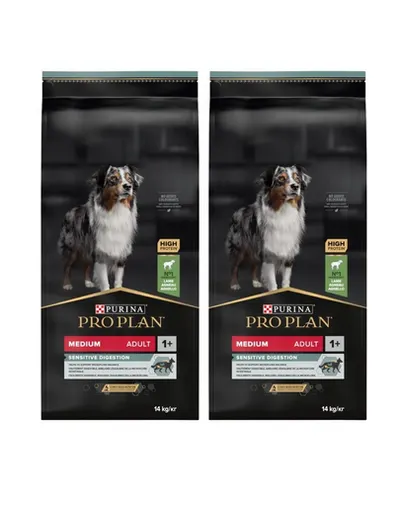 PURINA PRO PLAN Medium Adult Sensitive Digestion hrana uscata caini adulti de talie medie, cu miel 28 kg (2 x 14 kg)
