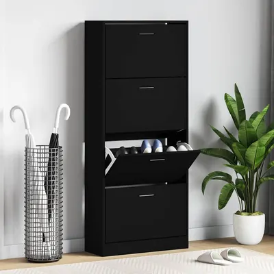 vidaXL Pantofar, negru, 63x24x147 cm, lemn compozit