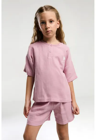 Set de tricou din bumbac si pantaloni scurti - Roz prafuit - Roz prafuit