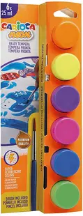 Set de culori tempera Carioca Neon - Cu pensulă, 6 culori x 25 ml