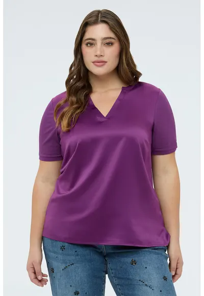 Tricou uni cu decolteu in V - Ametist