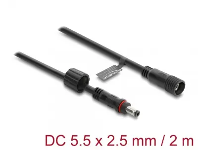 Cablu prelungitor alimentare 5.5 x 2.5mm T-M waterproof 2m Negru, Delock 67387