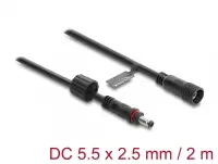 Cablu prelungitor alimentare 5.5 x 2.5mm T-M waterproof 2m Negru, Delock 67387
