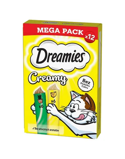 DREAMIES Creamy MEGA PACK 12x10 g gustari pentru pisici cu branza si iarba matei