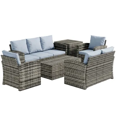 Outsunny Set de mobilier de gradina din ratan de 6 piese, canapea si 2 fotolii tapitate pentru 7 persoane, bej | Aosom Romania